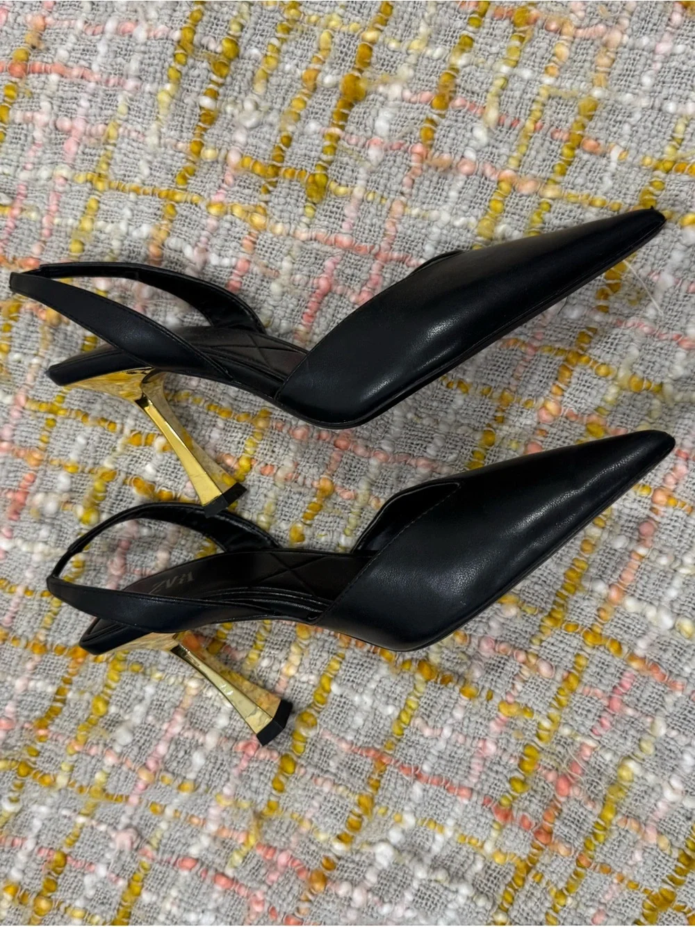 Zara Black Pointed Slingback Pumps with Crisscross Detail